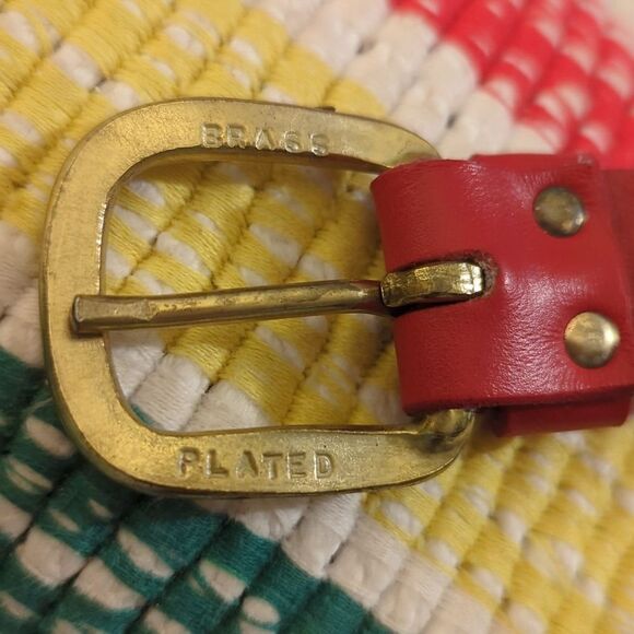 Women's Vintage‎ red leather belt with gold tone coins lux - Picture 2 of 7